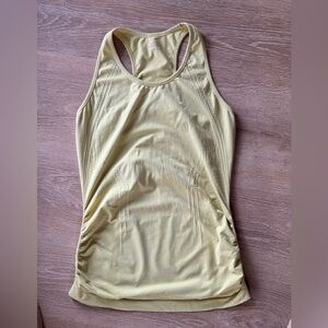 Athleta Speedlight Racerback Tank | Yellow, Ruched Sides, Size Large